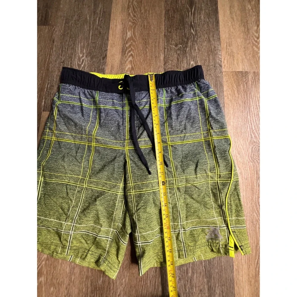 ZeroXposur Swim Trunks Mens Medium Green Excellent Ombre Plaid Board Shorts